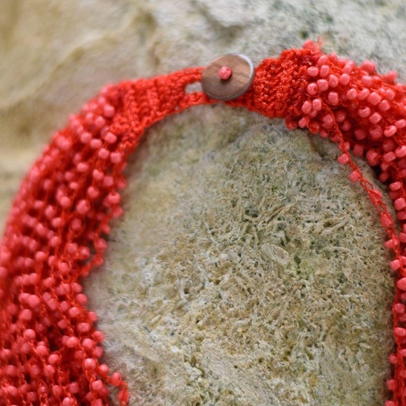 Red Beaded Bib Necklace - Picture 3 of 7